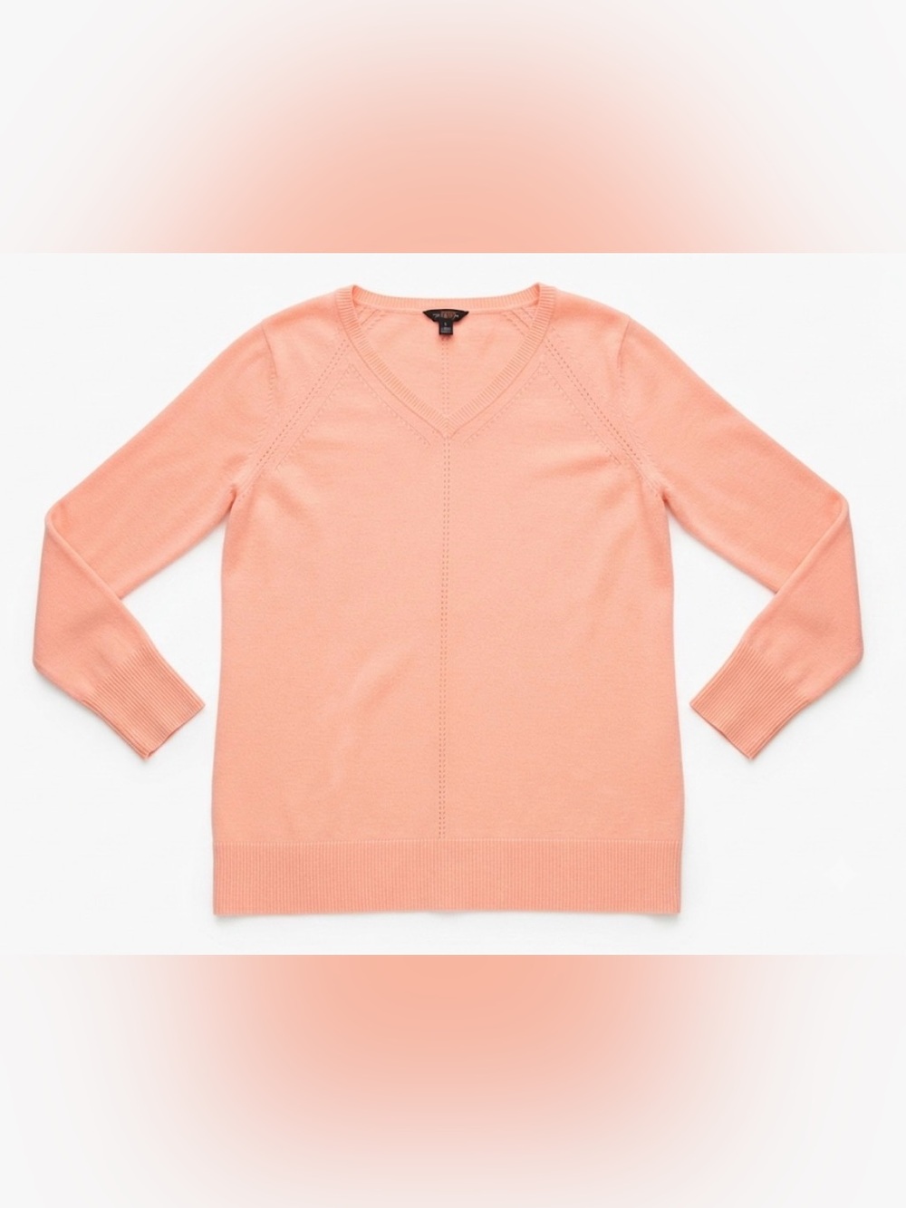 Talbots Petite P Peach V-Neck Long Sleeve Lightweight Sweater Rayon Blend Casual